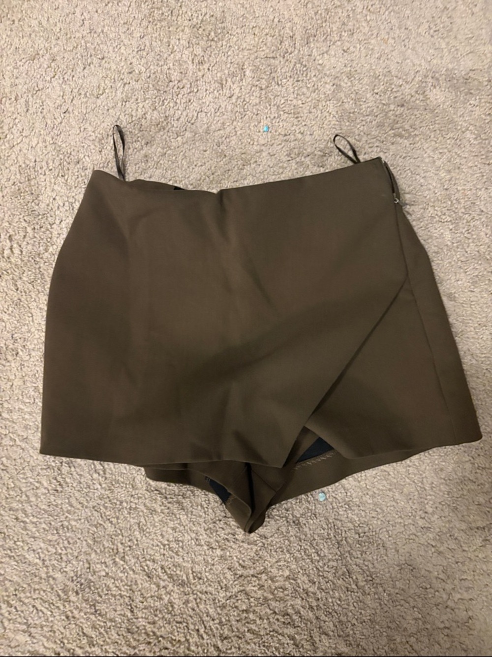 Zara Olive Green Wrap-Front Mini Skort